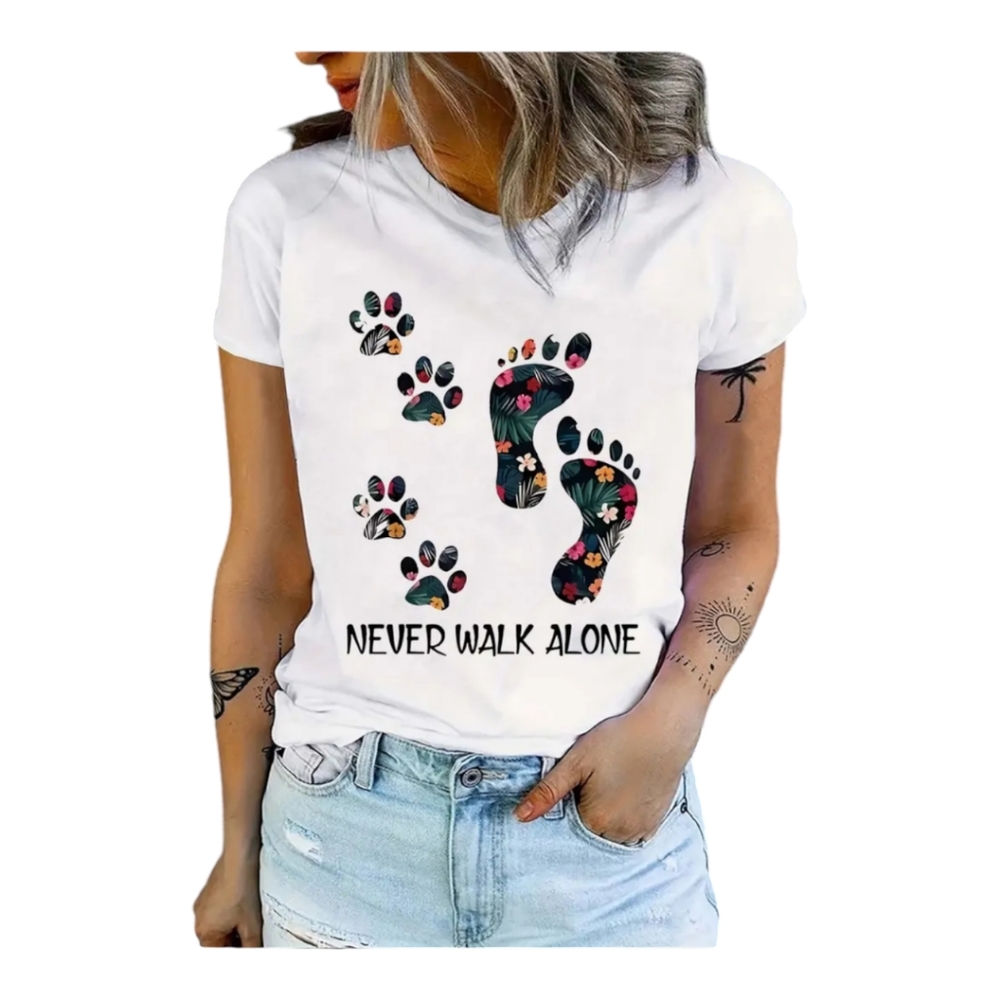 Women's White Graphic Tee - Never Walk Alone NWOT